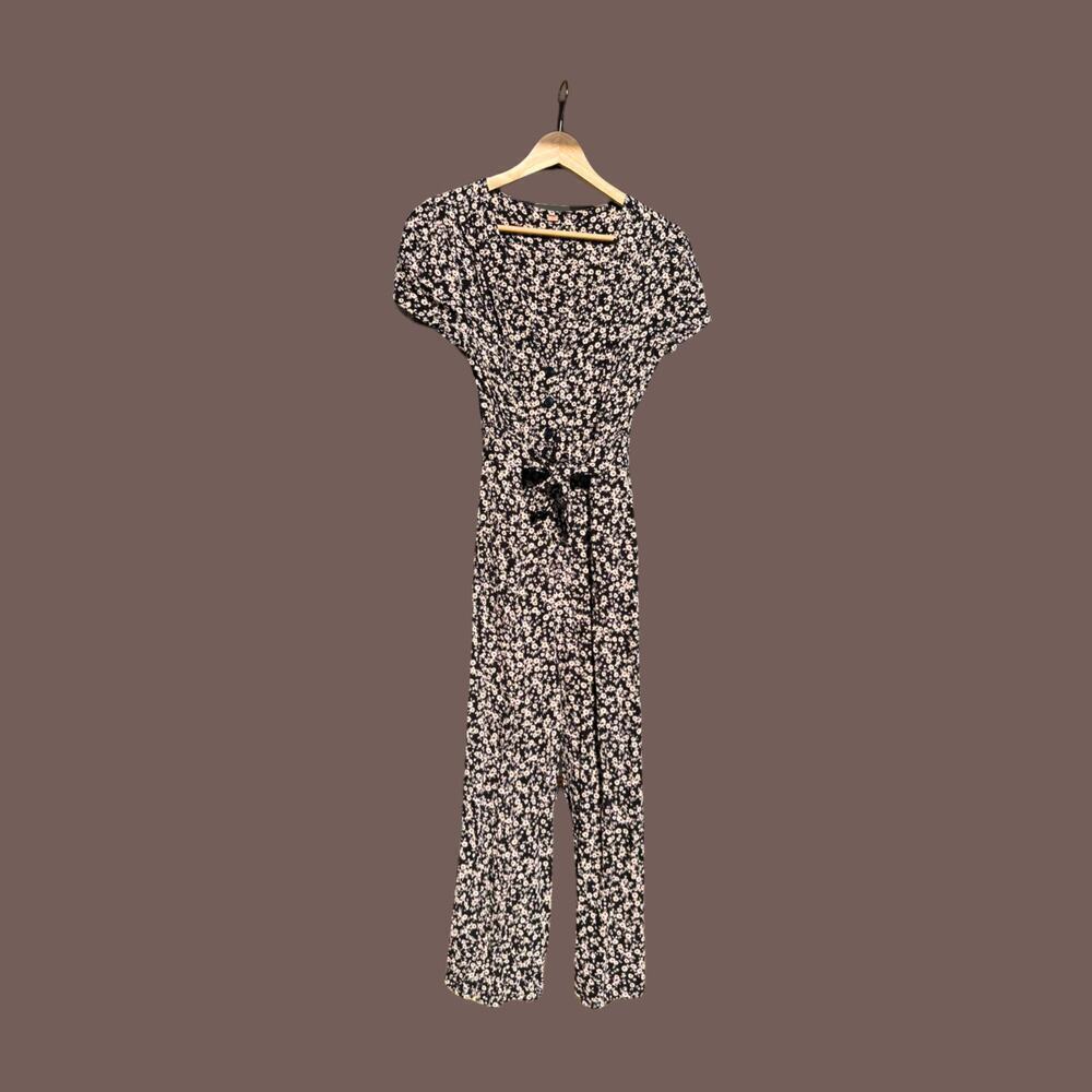 Free People Jumpsuit | Black Floral Tie Waist | Size S | Rayon